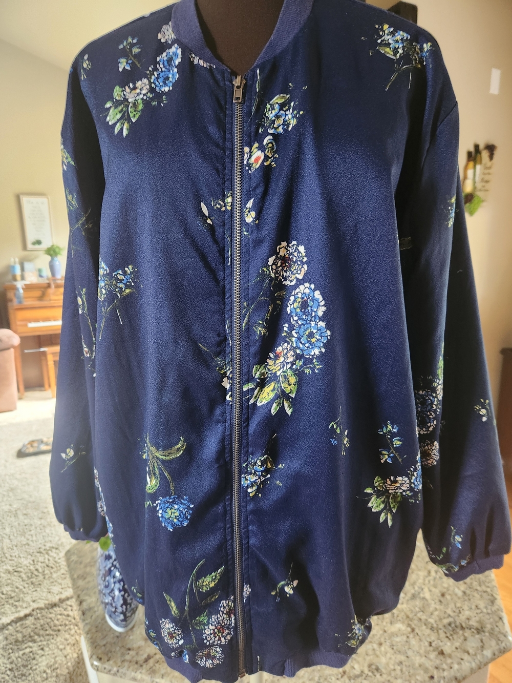 Floral Bomber Jacket - Navy Blue